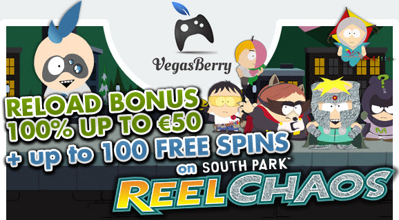 100 South Park Reel Chaos Free Spins available at Vegas Berry Casino