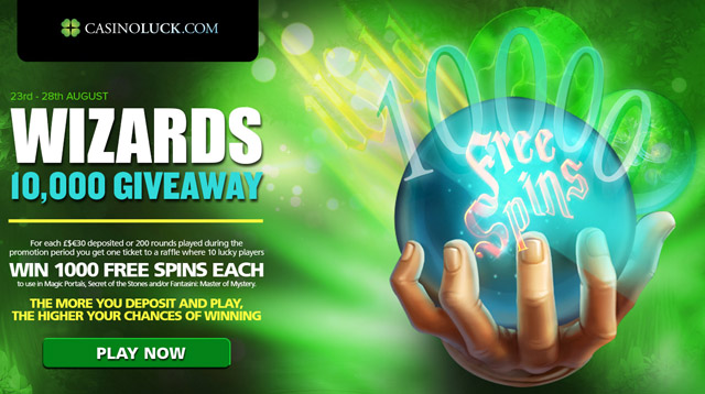 CasinoLuck 1000 Free Spins GiveAway for 10 Players now LIVE
